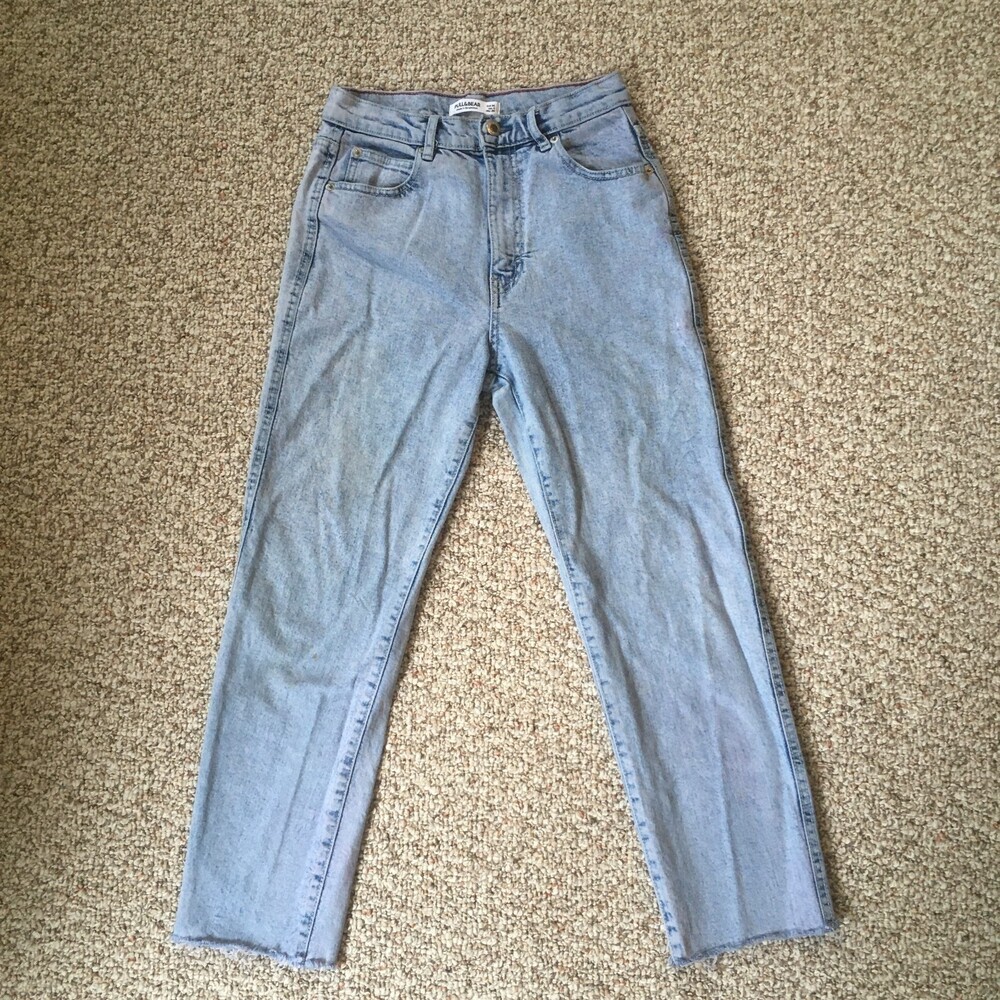 Pull & Bear Straight Leg Jeans Size 4 Sun Bleached Denim Frayed Casual 90s Style